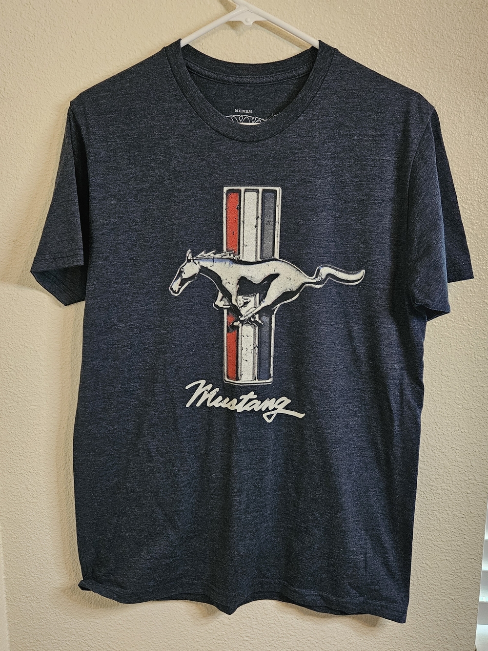 Savvy Navy Heather Mustang Graphic Tee with Red and White Stripe